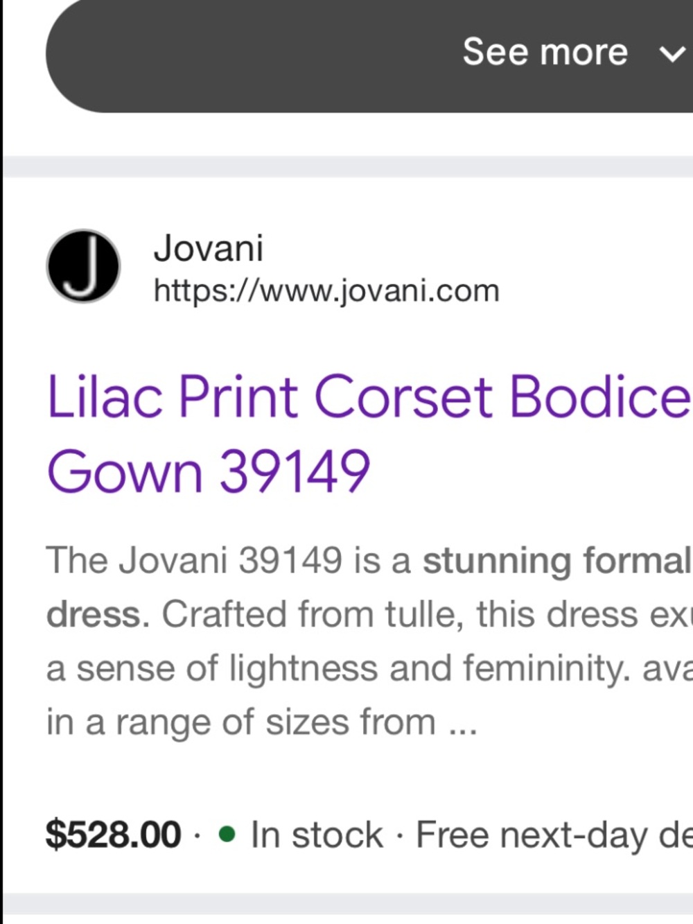 Jovani 39149 Strapless Lavender Floral Ruffle Ball Gown NET size 6 retail 550$ - Picture 5 of 10